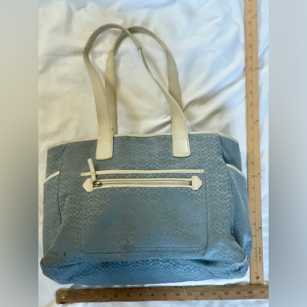 Authentic Coach Stylish Blue and Cream Tote Bag